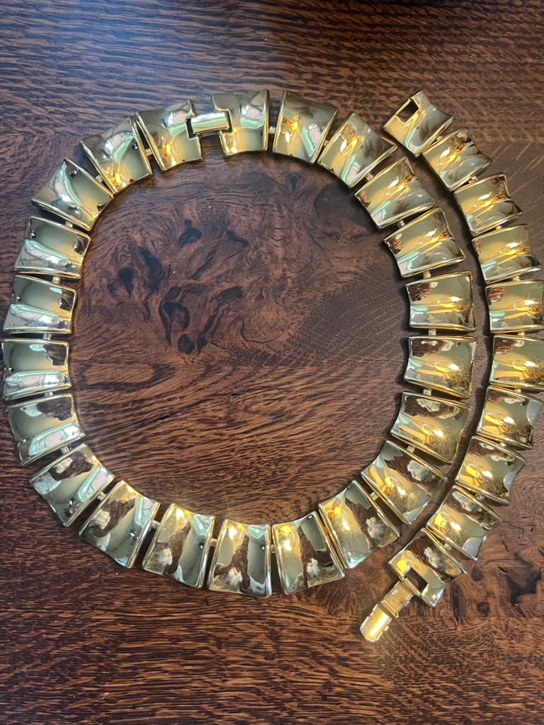 Vintage Napier Goldtone Curved Link Necklace With Matching Bracelet Rare